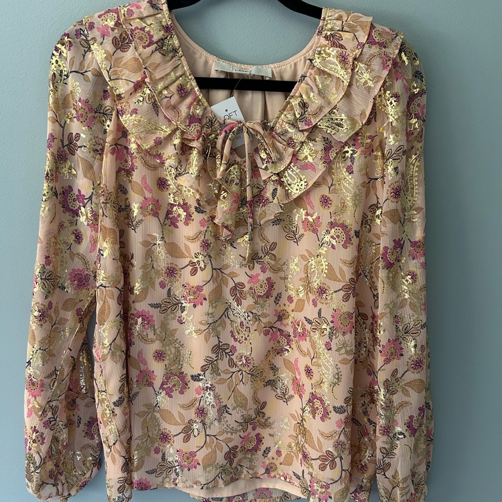 NWT LOFT Floral Ruffle Tie Blouse